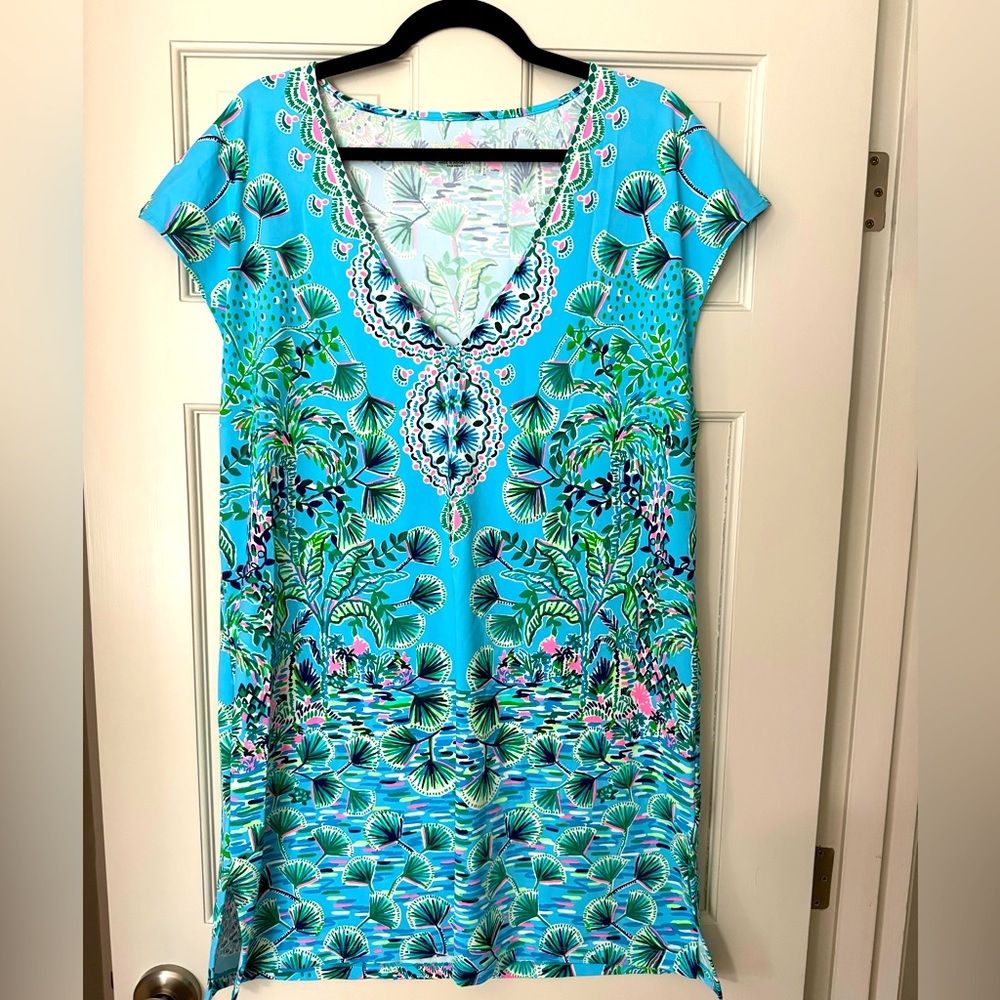 NWT Lilly Pulitzer Talli V Neck Coverup Frenchie Blue Mosaic Shells Large